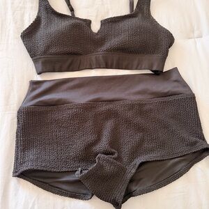 Victoria's Secret Seam-Textured Bralette & High-Waist Shorts - Black